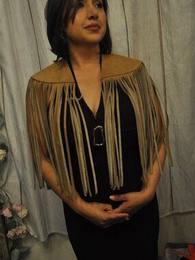 Light Brown All-Leather Fringe Shawl – Western Boho Statement Cape